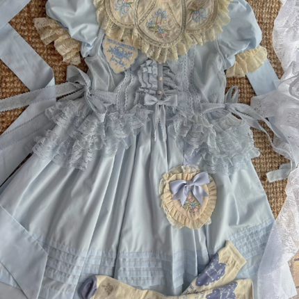 Vintage Garden Lolita Dress - Embroidered Floral Collar OP in Soft Green