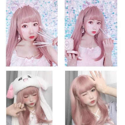 Daily Harajuku Style Lolita Wig Sweet Cute Pink Long Straight Hair