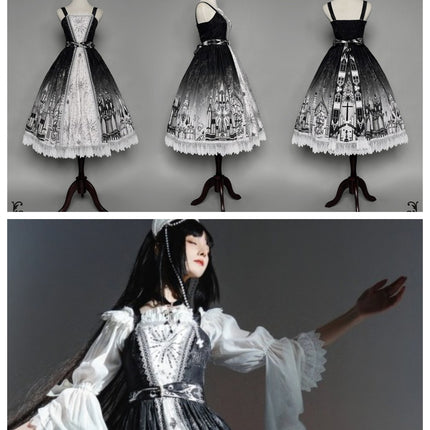 Pre Order Ouji Style Sacred Realm Open Front JSK Dress Gothic Print Lolita