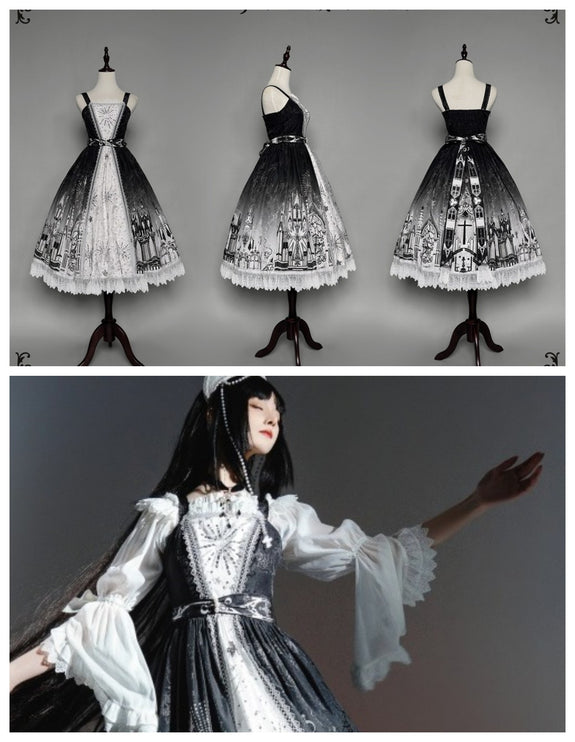 Pre Order Ouji Style Sacred Realm Open Front JSK Dress Gothic Print Lolita