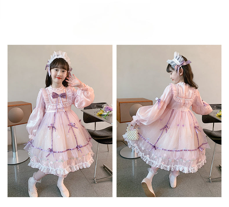 Charming Pastel Pink Lolita Dress with Purple Accents for Girls