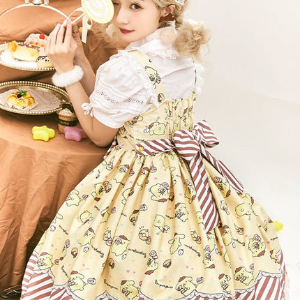 Sanrio Super Cute Sweet JSK Lolita Dress with Striped Trim & Bow