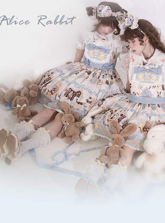 Alice Rabbit High-Waisted Classical Sweet JSK Lolita dress Lolita Suspender with Lace Trim and Bow