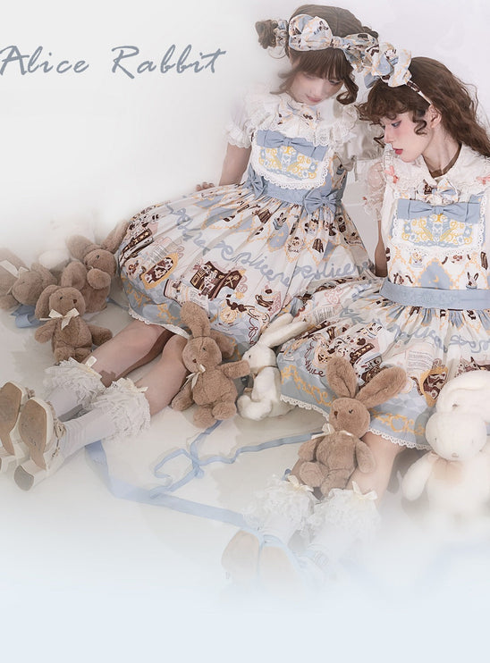 Alice Rabbit High-Waisted Classical Sweet JSK Lolita dress Lolita Suspender with Lace Trim and Bow