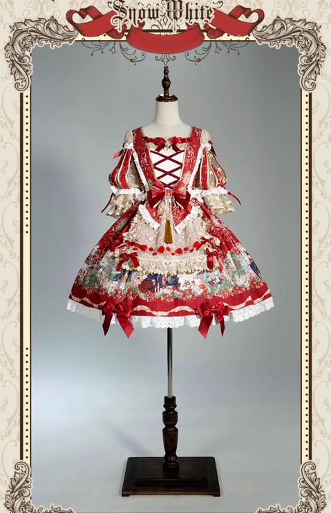 🌸Collector's Edition🌸Enchanted Snow White Print Apron OP Classical Doll Lolita Dress