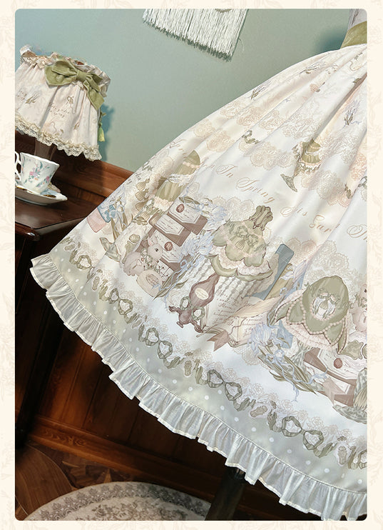 Elegant Floral Lolita JSK with Sash - Vintage Charm for Everyday and Special Occasions