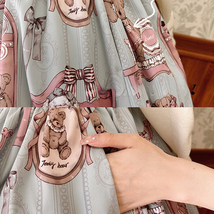 Enchanting Pastel Green Animal Illustration Lolita Jumper Skirt (JSK) Dress