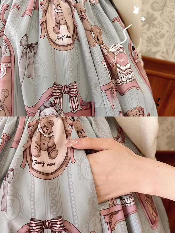 Enchanting Pastel Green Animal Illustration Lolita Jumper Skirt (JSK) Dress