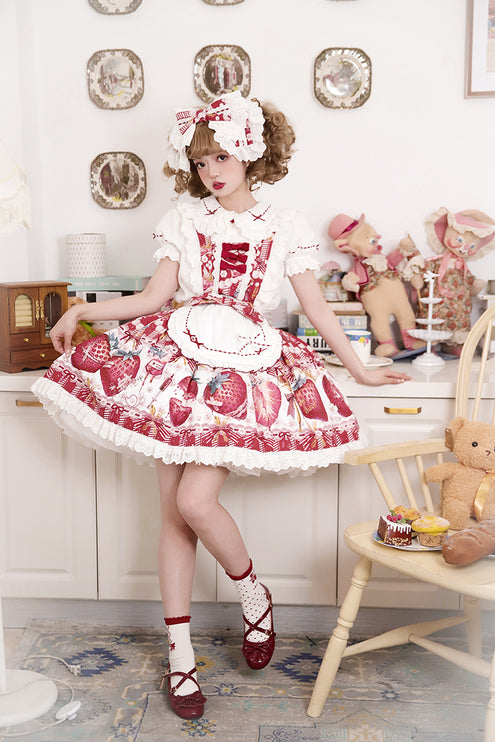 Sweet Strawberry Lolita Dress - Original Print JSK with Adjustable Straps