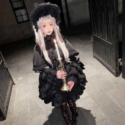 Regal Doll Lolita Set - Vintage-Inspired Cape and Corset Dress Ensemble