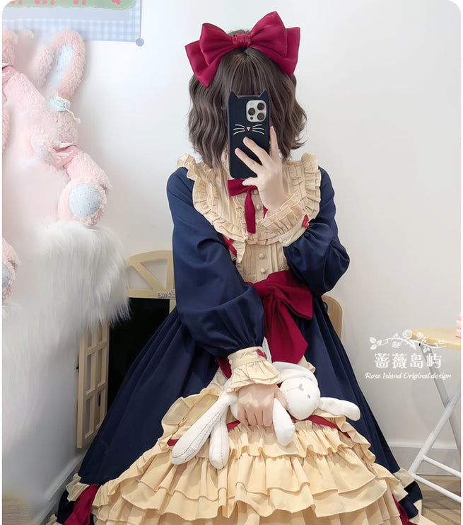 Sweet Lolita Princess Dress OP - Vintage Inspired Long Sleeve Layered Ruffle Dress