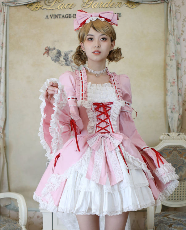 [Multi-Colors-Available] Lace Garden Vintage Set-in Sleeve Cassical Lolita OP Dress