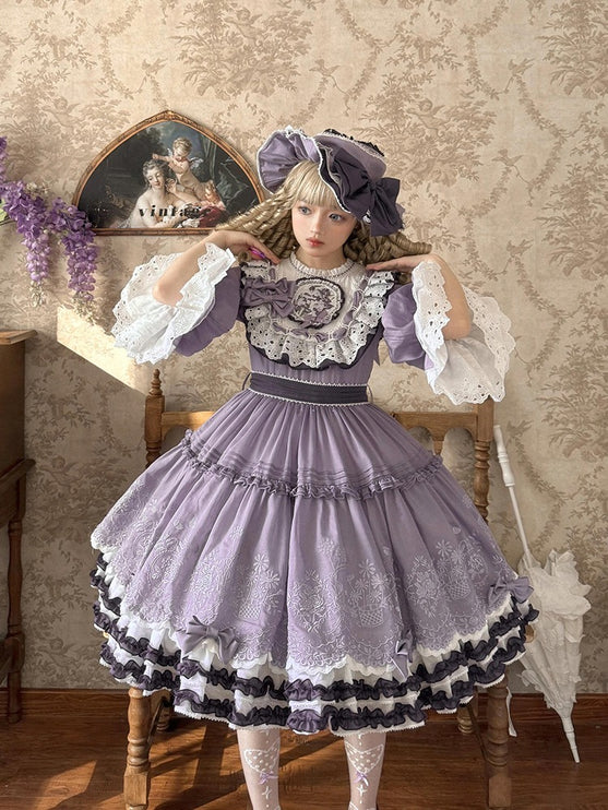 Purple Idyllic Girl Medium Long Sleeve Elegant Lolita Dress OP