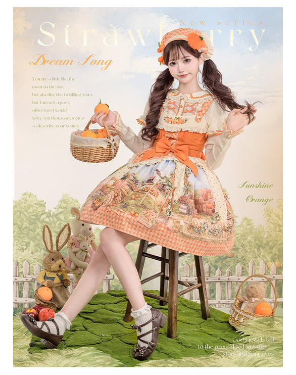 Sunshine Orange Grove Dream Lolita JSK - Vintage Harvest Print