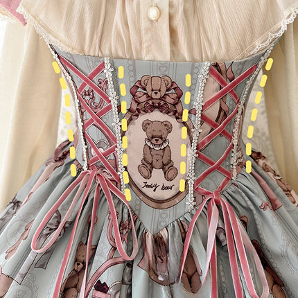 Enchanting Pastel Green Animal Illustration Lolita Jumper Skirt (JSK) Dress