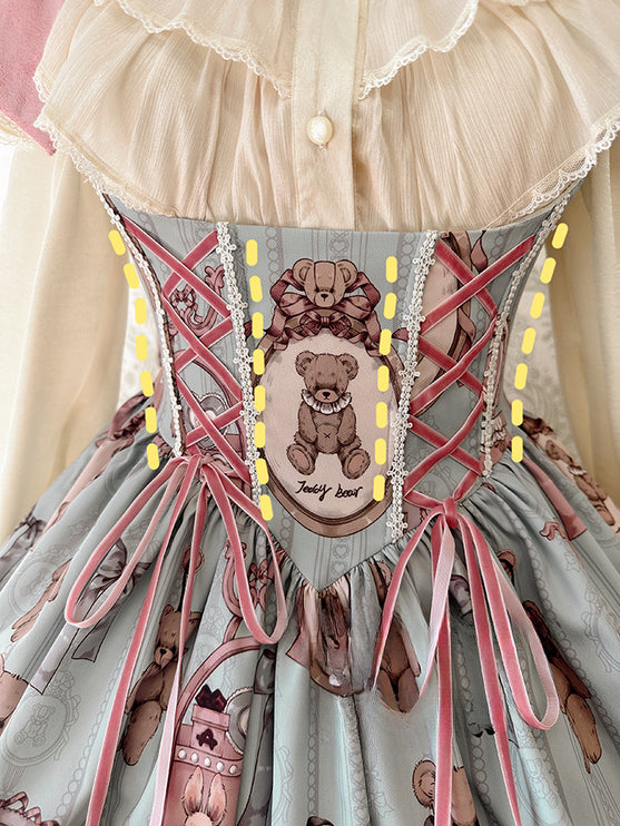 Enchanting Pastel Green Animal Illustration Lolita Jumper Skirt (JSK) Dress