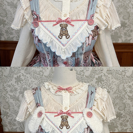 Enchanting Pastel Green Animal Illustration Lolita Jumper Skirt (JSK) Dress