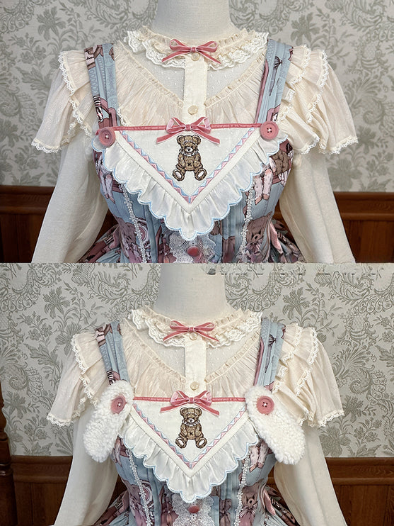 Enchanting Pastel Green Animal Illustration Lolita Jumper Skirt (JSK) Dress