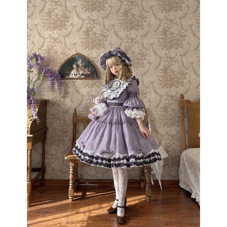 Purple Idyllic Girl Medium Long Sleeve Elegant Lolita Dress OP