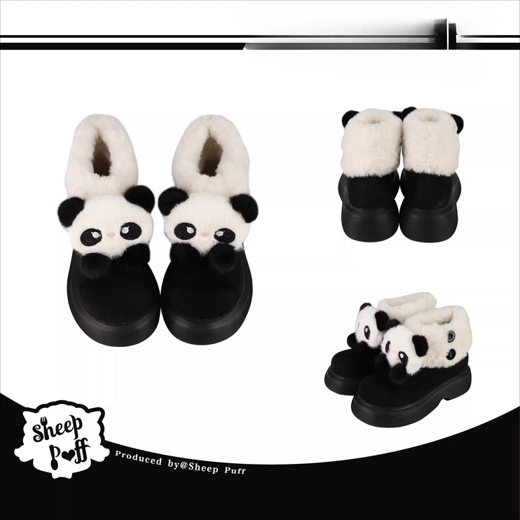 Panda - themed Fluffy Slippers with Heels and Adorable Face Designs