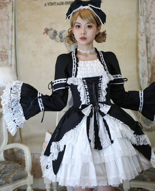 [Multi-Colors-Available] Lace Garden Vintage Set-in Sleeve Cassical Lolita OP Dress