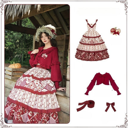 Vintage Pastoral Embroidery Tiered JSK - Four Seasons Garden Charm