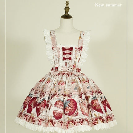 Sweet Strawberry Lolita Dress - Original Print JSK with Adjustable Straps