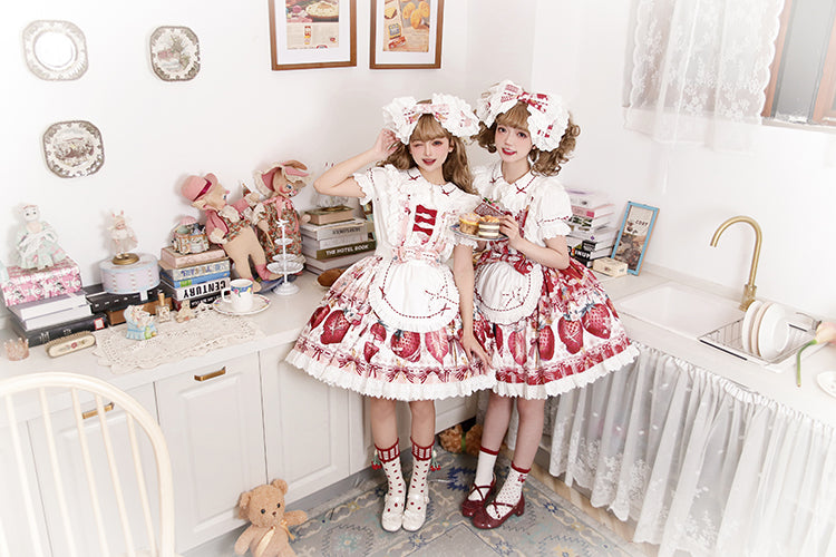 Sweet Strawberry Lolita Dress - Original Print JSK with Adjustable Straps