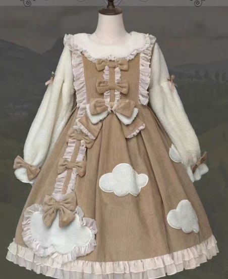 S-2XL Cloudy Dreams Lolita Dress - Cozy Cloud Appliqué OP for Autumn and Winter