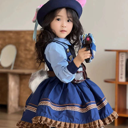 Rabbit Police Officer Lolita Dress for Girls - Navy Blue Whimsical Princess Costume
