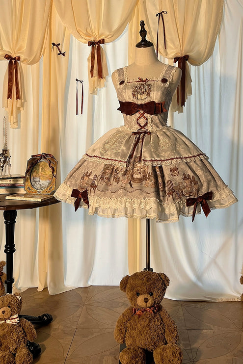 Lolita Bear Castle Doll-like True Waist JSK Jumper Dress