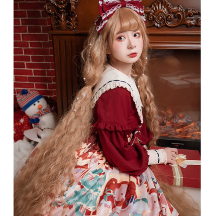 Christmas Teddy Lolita OP: Sweet High-Waist Princess Dress