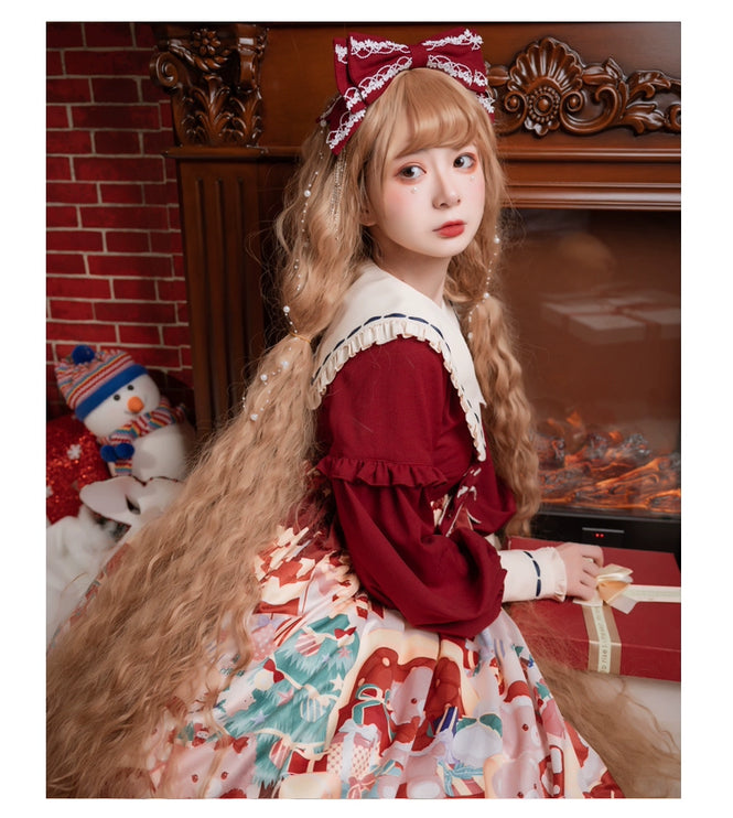 Christmas Teddy Lolita OP: Sweet High-Waist Princess Dress