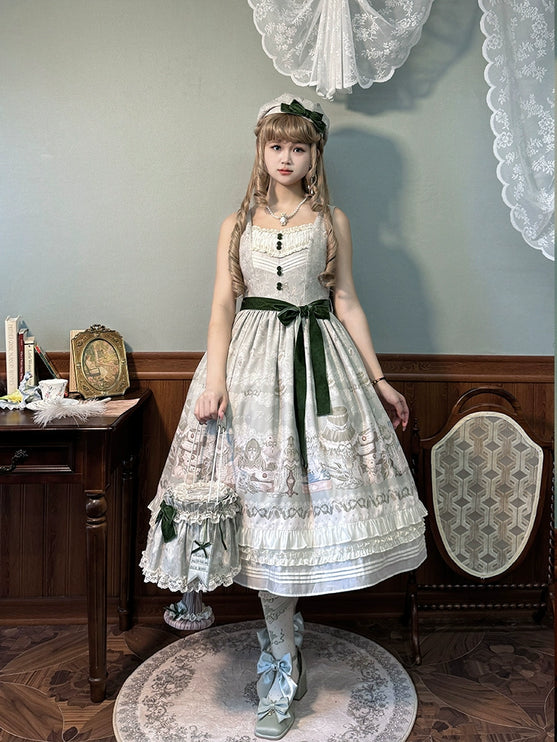 Elegant Floral Lolita JSK with Sash - Vintage Charm for Everyday and Special Occasions
