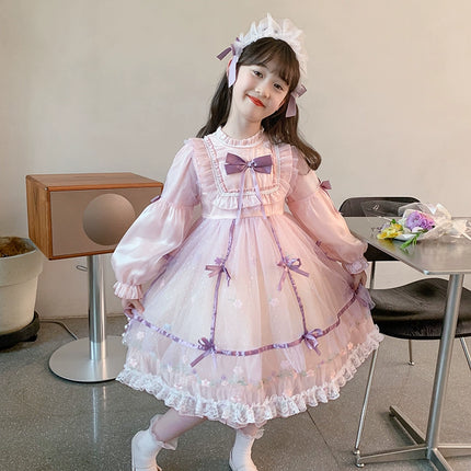 Charming Pastel Pink Lolita Dress with Purple Accents for Girls