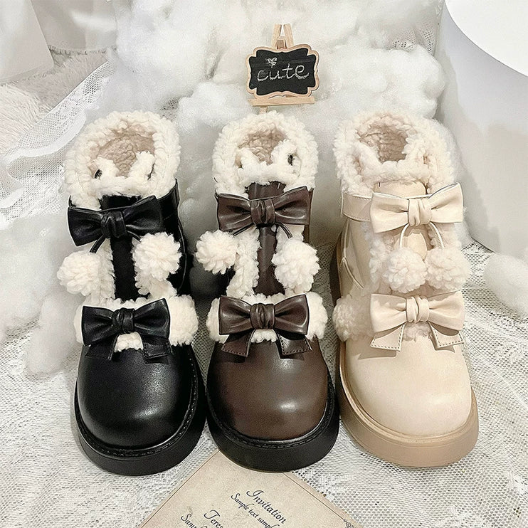 Fluffy - trimmed Ankle Boots with Adorable Bows, Ultra - cozy & Stylish