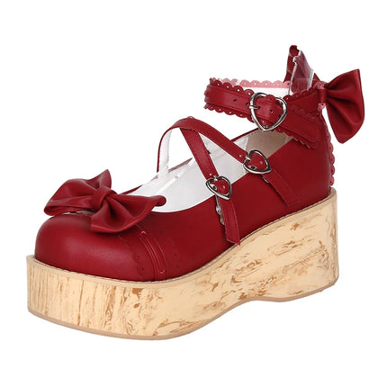 Charming Chunky Platform Lolita Shoes with Bow - details & Heart - buckles