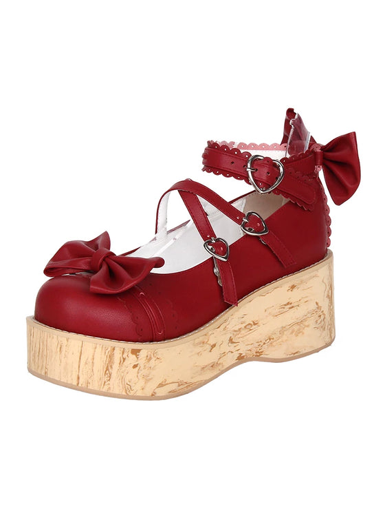 Charming Chunky Platform Lolita Shoes with Bow - details & Heart - buckles