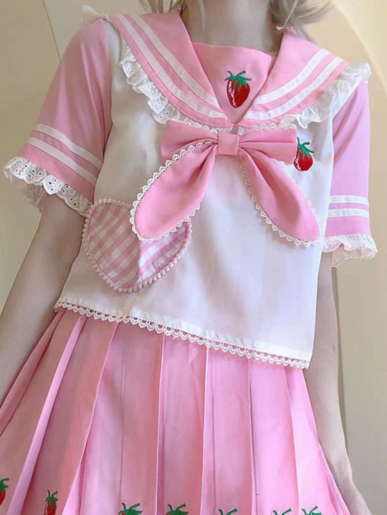 Authentic Lolita Uniform Lolita JK Skirt Strawberry Schoolgirl Outfit