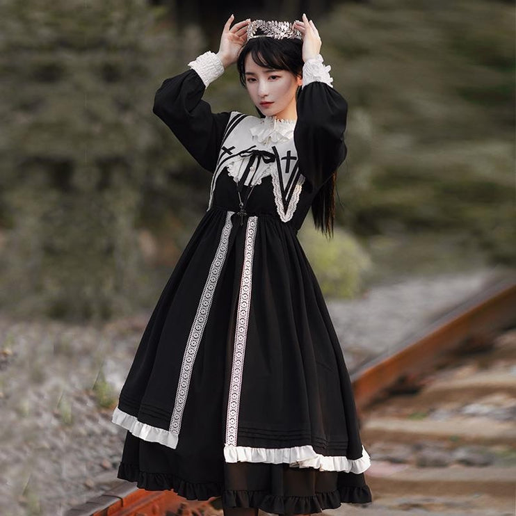 Vintage Checkered Lolita Dress - Black and White Ensemble