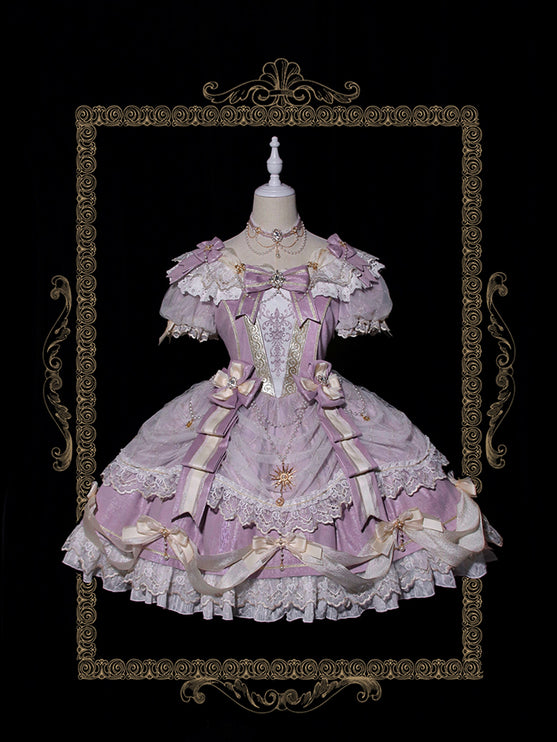 Girls' Anniversary Court Retro Dress with Lace Trims