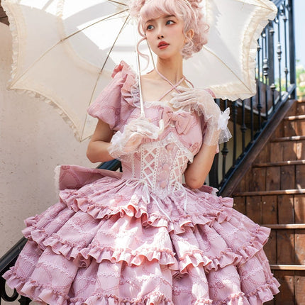 Puff Rose OP Princess Bow Trailing Dress Original Lolita