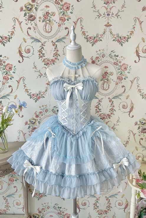 Fairy-Tale Ballet Doll Lolita Halter Dress with Corset Lace-Up and Ruffled Layers – Available in 8 Colors