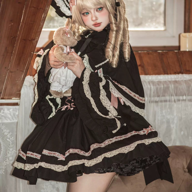 Regal Doll Lolita Set - Vintage-Inspired Cape and Corset Dress Ensemble