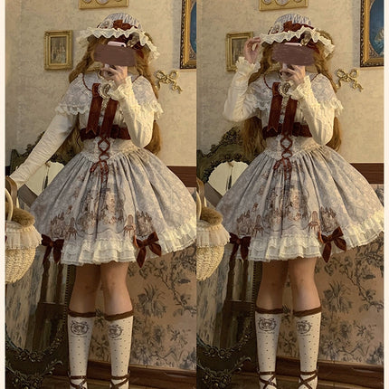 Lolita Bear Castle Doll-like True Waist JSK Jumper Dress
