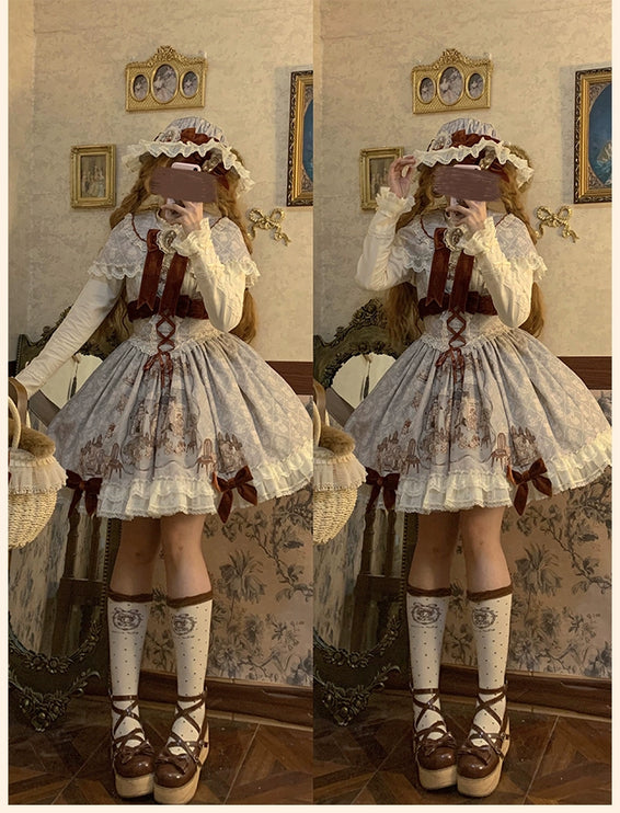 Lolita Bear Castle Doll-like True Waist JSK Jumper Dress