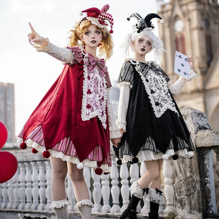 Lolita Delight: Exquisite Black & Red Dresses with Whimsical Patterns and Charming Details