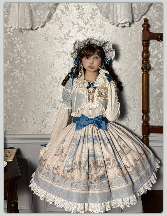 Elegant Cream Floral Lolita OP Dress with Detachable Apron - Multiple Colors Available