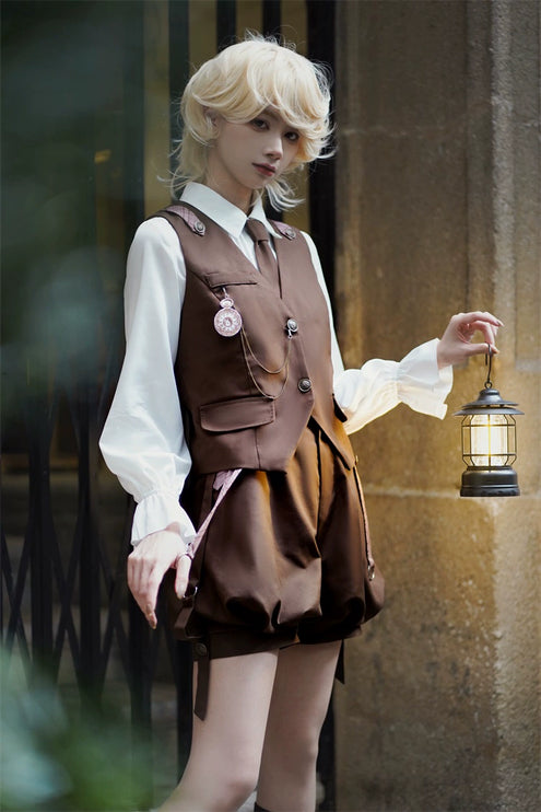 Original Ouji Fashion Brown Lolita Suspender Pant Prince Outfit