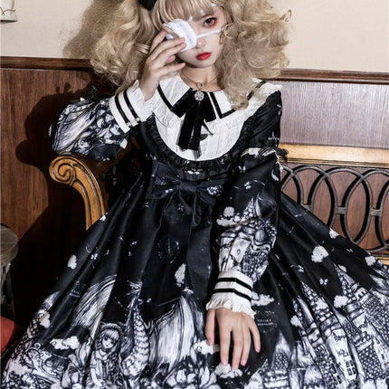 Gothic - Lolita Black - and - White Dream Dress: Vintage Patterns & Fairy - tale Charm